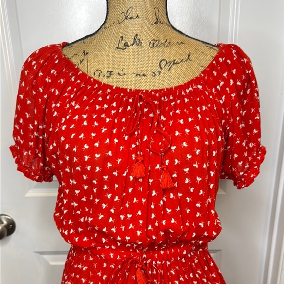Faithfull the Brand Size 2 Jardim Red White Off the Shoulder Lightweight Dress - Picture 5 of 13